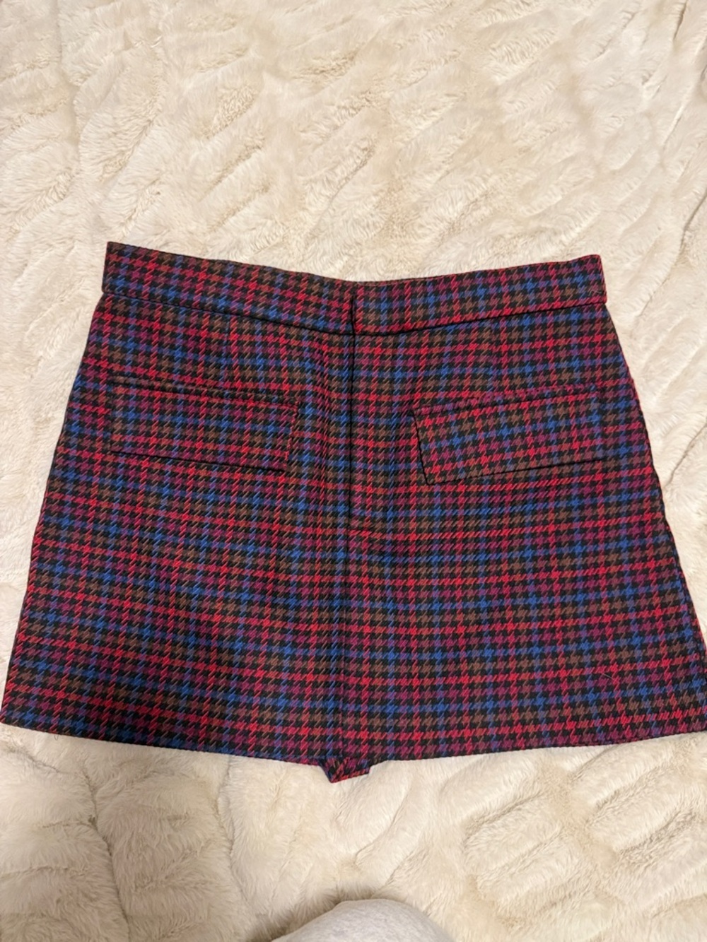 Zara Red & Blue Houndstooth Mini Skirt